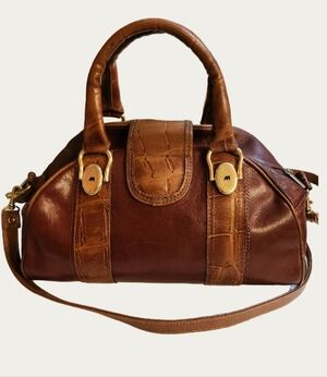 Vintage Jean Michel Cognac Top Handle Satchel with Croc Embossed Trim